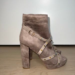 Grey suede studded boots